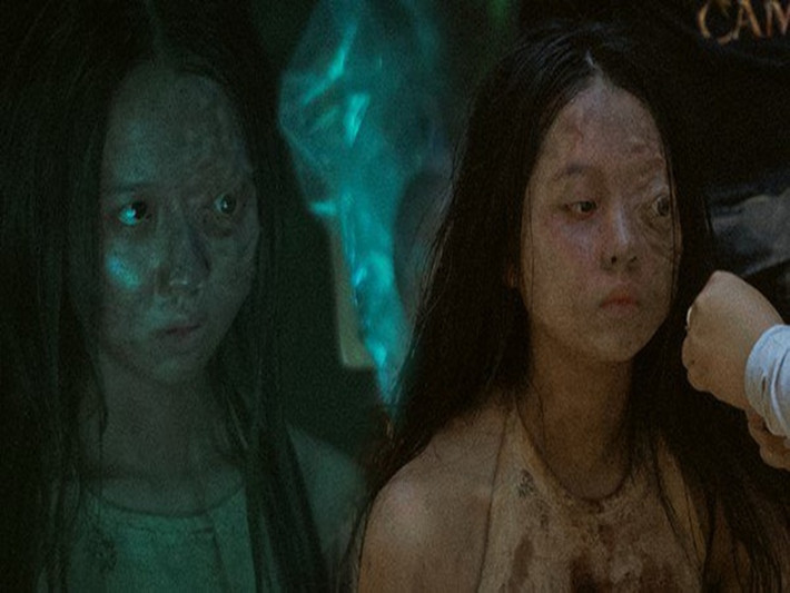 Lâm Thanh Mỹ chia sẻ trên Pháp Luật TP HCM về lớp mặt nạ: “Ban đầu tôi không quen lắm vì cảm thấy hơi nặng trên mặt. Mắt tôi bị che hẳn một bên nên cũng khá khó chịu. Bên cạnh đó thời tiết ở Quảng Trị khá nóng cũng khiến cho lớp hóa trang dễ bị sút ra”. Ảnh: Người Đưa Tin.