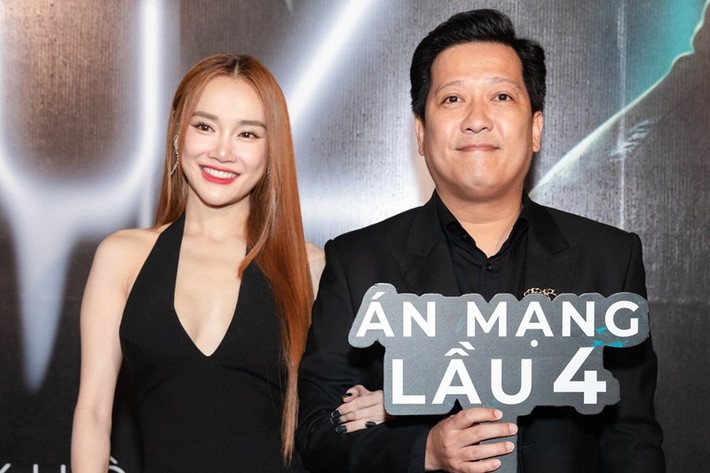 Trường Giang - Nhã Phương gây chú ý khi xuất hiện trong buổi ra mắt phim Án mạng lầu 4 có Trương Thế Vinh đóng chính. Ảnh: Vietnamnet.