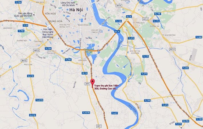 Ngày 3/5, cảnh sát giao thông đã kiểm tra hàng loạt xe nhồi nhét hành khách trên tuyến cao tốc Pháp Vân - Cầu Giẽ. Nguồn: Google Maps