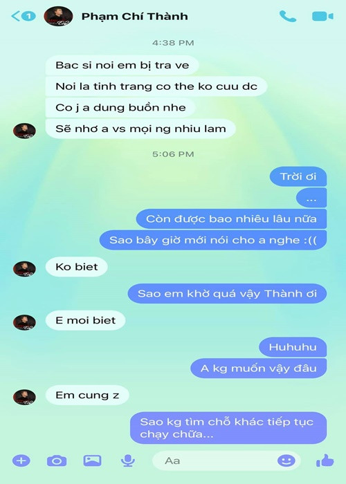 Cách đây ít ngày, Chí Thành tâm sự với nam diễn viên Trịnh Tú Trung rằng, anh bị trả về, tình trạng có thể không cứu được. Ảnh: FB Trịnh Tú Trung