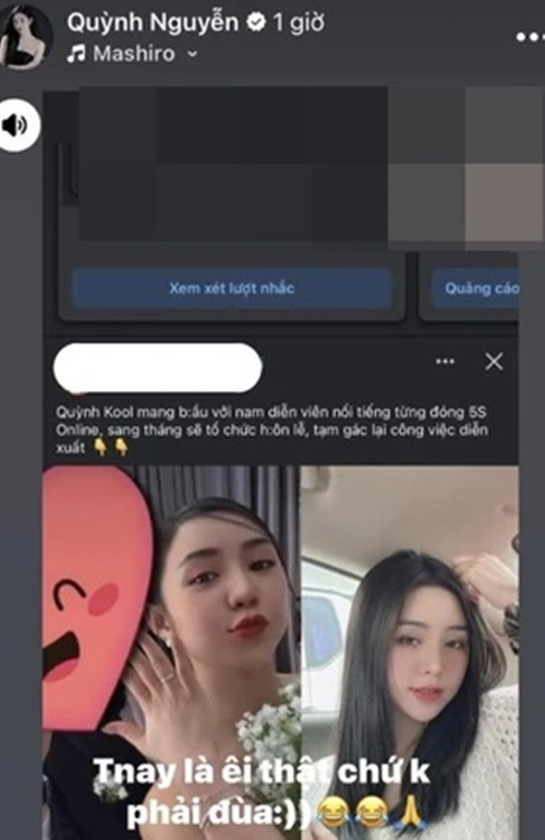 Quỳnh Kool tỏ ra "bất lực" trước tin đồn mang bầu, sắp cưới. "Thế này là ế thật chứ không phải đùa", nữ diễn viên viết trên trang cá nhân. Ảnh chụp màn hình.