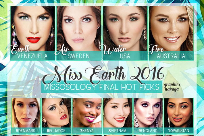 Chung kết cuộc thi Hoa hậu Trái đất 2016 sẽ chính thức diễn ra vào tối nay (29/10) tại Philippines. Ngay trước giờ G, chuyên trang sắc đẹp uy tín thế giới Missosology đưa ra dự đoán của mình về các nhan sắc sẽ làm nên chuyện tại cuộc thi này. (Ảnh: Missosology) 