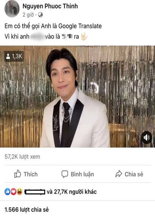 Năm 2021, trên trang cá nhân, Noo Phước Thịnh đăng tải status tự ví von mình với Google Translate (một ông cụ dịch ngôn ngữ tự động) kèm theo một câu chơi chữ dễ liên tưởng đến chuyện tình dục. Nhiều cư dân mạng chỉ trích nam ca sĩ vì cho rằng phát ngôn của Noo Phước Thịnh tục tĩu, không phù hợp để đăng tải công khai. Ảnh: Người Lao Động.