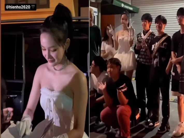Bất chấp gây tranh cãi, Hiền Hồ vẫn đi hát. Nữ ca sĩ còn thản nhiên khoe những khoảnh khắc được người hâm mộ săn đón, tặng quà sau khi đêm diễn ở Hà Nội. Ảnh: Saostar