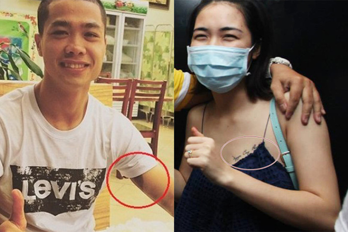 Tháng 9/2015, Công Phượng để lộ hình xăm trên cánh tay hình bông hoa hồng - biệt danh của Hòa Minzy. Còn nữ ca sĩ lại có hình xăm tên của Công Phượng ở phần ngực trái của mình. Trước những bằng chứng là một cặp, cả hai không thừa nhận hẹn hò mà tiếp tục úp mở. Ảnh: Dân Việt