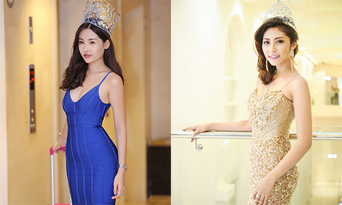 Không chỉ cùng đăng quang cuộc thi Hoa hậu Đại dương, Ngân Anh và Thu Thảo còn bằng tuổi. Cả hai đều sinh năm 1995. Trong ảnh, 2 người đẹp khoe thân hình đồng hồ cát sau khi đăng quang cuộc thi Hoa hậu Đại dương. Ảnh: BTC, Khám phá
