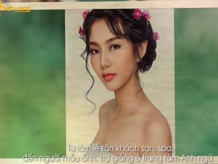 Thùy Tiên chia sẻ, cô làm nghề trang điểm, chụp hình, kiếm 60.000 đồng mỗi buổi. Nàng hậu cảm thấy may mắn vì có sức khỏe. “Tôi may mắn vì có một hình hài trọn vẹn và một trái tim nồng ấm để theo đuổi những ước mơ của mình”, cô cho biết. Ảnh: Chụp màn hình.
