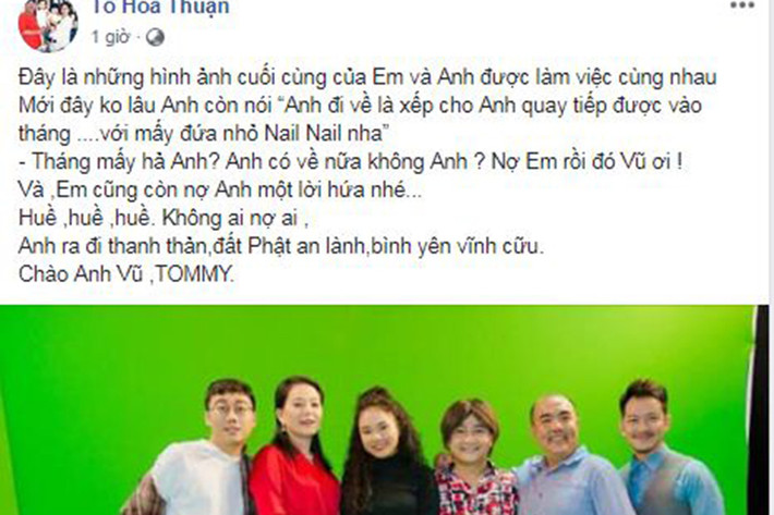 Quốc Thuận gửi lời vĩnh biệt nghệ sĩ Anh Vũ đồng thời đăng tải loạt ảnh cả hai làm việc cùng nhau trong một dự án.