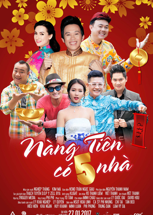 "Nàng tiên có 5 nhà" cũng là một trong số những phim ra mắt dịp Tết Nguyên đán 2017, phim công chiếu ngày 27/1/2017. “Nàng tiên có 5 nhà” quy tụ dàn sao: Hoài Linh, Chí Tài, Tấn Beo, Huy Khánh, Hiếu Hiền, Phi Nhung, Minh Luân, Khả Ngân…Đáng chú ý, đây là lần đầu tiên Khả Ngân đóng vai nữ chính. (Ảnh: Người đô thị)