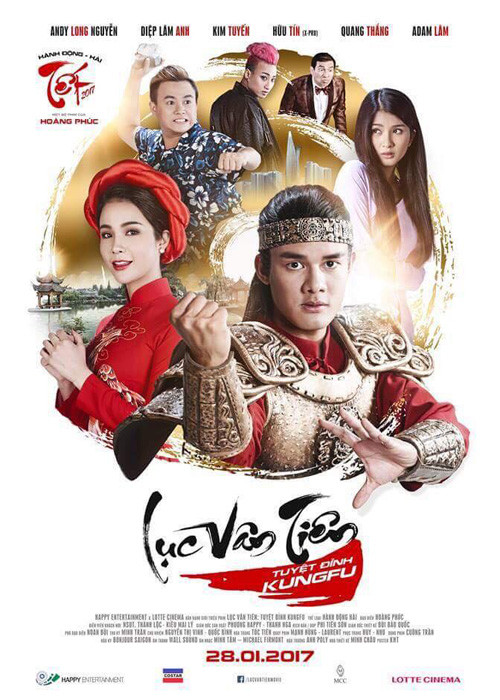 Một trong những tác phẩm điện ảnh ra mắt dịp Tết Nguyên Đán 2017 là tác phẩm hài - hành động “Lục Vân Tiên - Tuyệt đỉnh kung fu”. Phim có sự tham gia của dàn diễn viên: Andy Long, Diệp Lâm Anh, SƯT Thành Lộc, Kiều Mai Lý, Kim Tuyến…(Ảnh: Facebook Kim Tuyến)