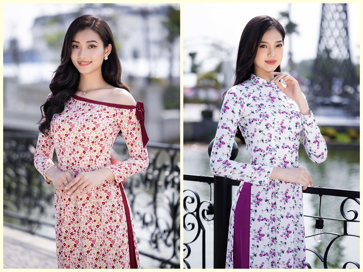 Ngô Nhật Huy đã lựa chọn những mẫu áo dài cách tân cùng với các họa tiết hoa nhí độc đáo, nhẹ nhàng.