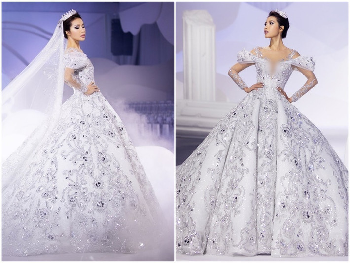 Mới đây, Minh Tú bị soi đeo một chiếc nhẫn trên ngón tay áp út. Một số cư dân mạng đặt nghi vấn phải chăng chân dài chuẩn bị kết hôn. Cùng ngắm nữ người mẫu mặc váy cô dâu giữa nghi vấn sắp cưới chồng Tây. Ảnh: VOV