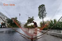 Nước ngập tràn, người dân Hà Nội đổ xô tung lưới bắt cá 