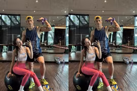 Bùi Tiến Dũng và vợ mẫu tây khoe visual cực phẩm tại phòng gym