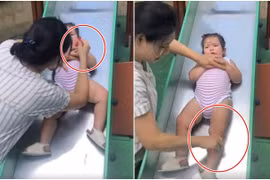 Con gái Hà Anh chơi cầu trượt, bảo mẫu có hành động đặc biệt