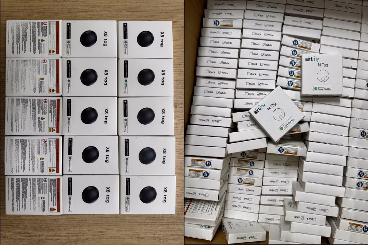 Hàng chục nghìn thiết bị định vị có dấu hiệu giả mạo nhãn hiệu Apple bị lực lượng chức năng phát hiện, tạm giữ. Ảnh DMS