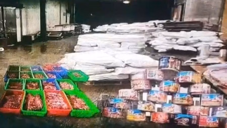 Tang vật liên quan trong vụ việc thịt lợn nhiễm bệnh được tiêu thụ. Ảnh: Minh Hùng/ Báo Quảng Ninh.