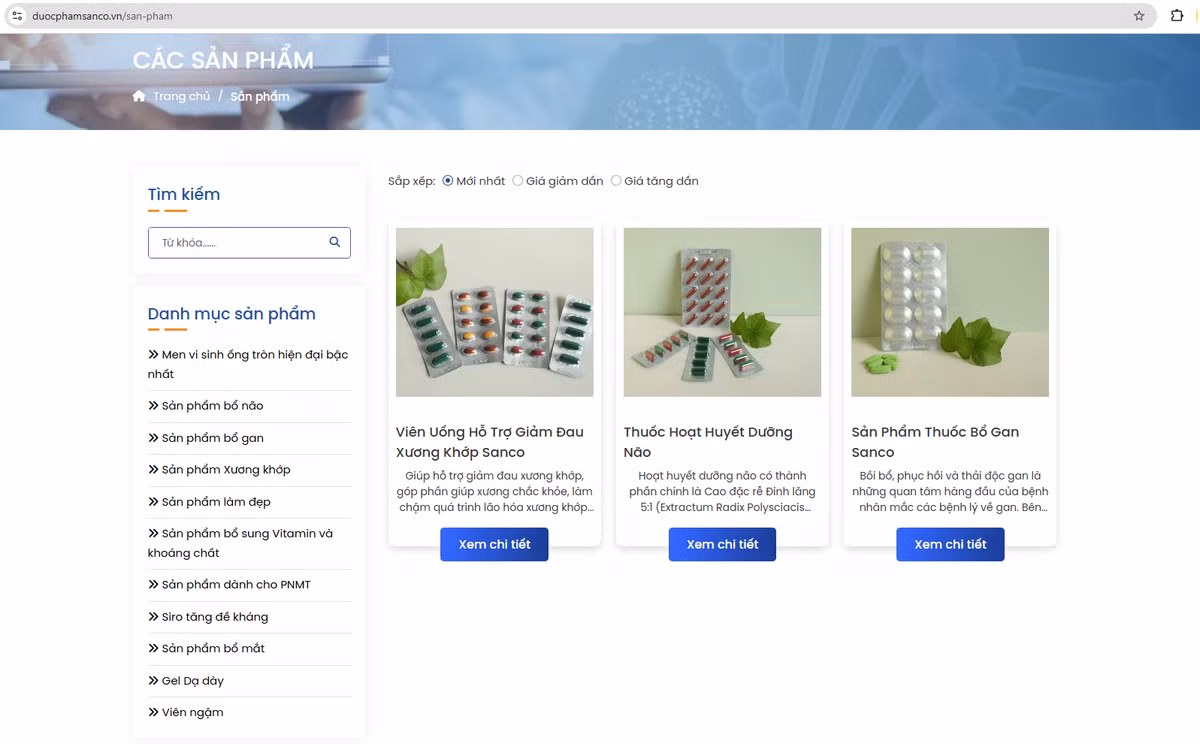 Một số sản phẩm đăng online tại website của Sanco. Ảnh chụp màn hình/Nguồn danviet