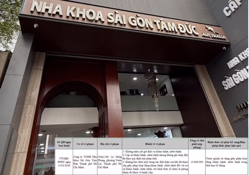 Trước đó Công ty TNHH Nha khoa Sài Gòn Tâm Đức Thành phố Hồ Chí Minh từng bị xử phạt. Ảnh dichvuyduoc.net