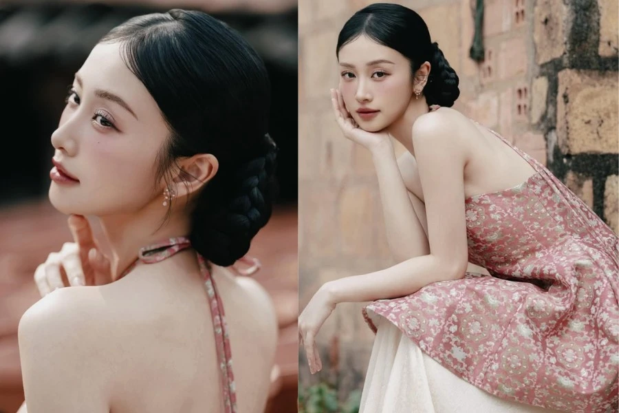 Jun Vũ diện yếm trần khoe vai thon cực phẩm trong bộ ảnh chào Tết