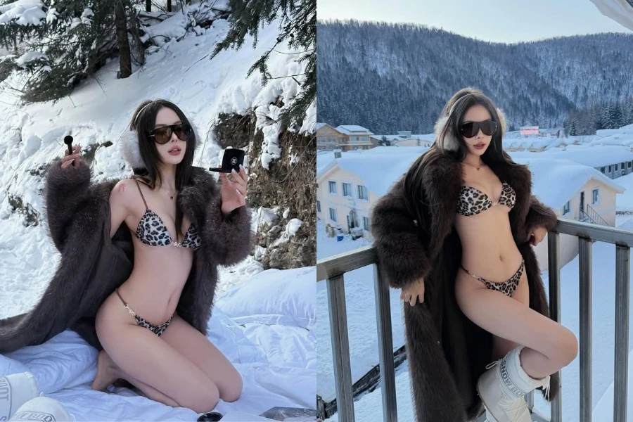 Tiktoker Hà Môi 'chơi lớn' diện bikini khoe dáng giữa trời tuyết