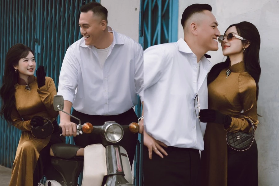 Vân Tiny và ông xã thiếu gia hóa thân 'mợ hai, cậu ba' trong bộ ảnh đón Tết