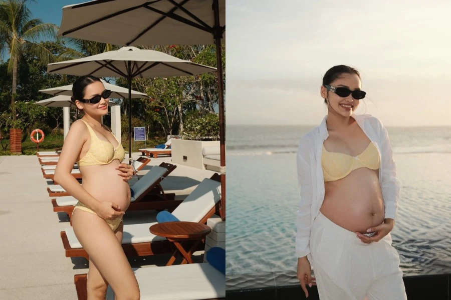 Tiktoker đình đám Linda Ngô thả dáng trong bikini, khoe bụng bầu vượt mặt