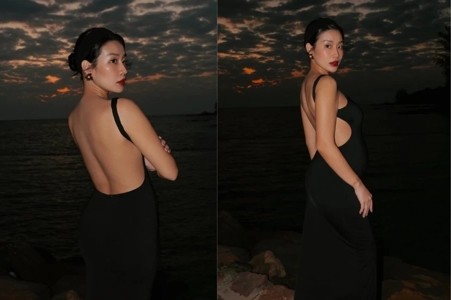 Bà xã Rhymastic khiến fan không rời mắt với thiết kế váy khoe trọn lưng trần