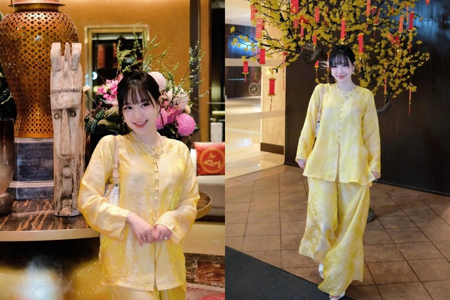 'Dâu hào môn' Vân Tiny khoe dáng ngọt ngào với áo bà ba