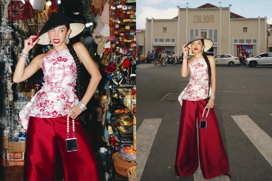 Ái nữ chuỗi siêu thị diện yếm đằm thắm, tạo dáng cực chất bên chợ Bến Thành