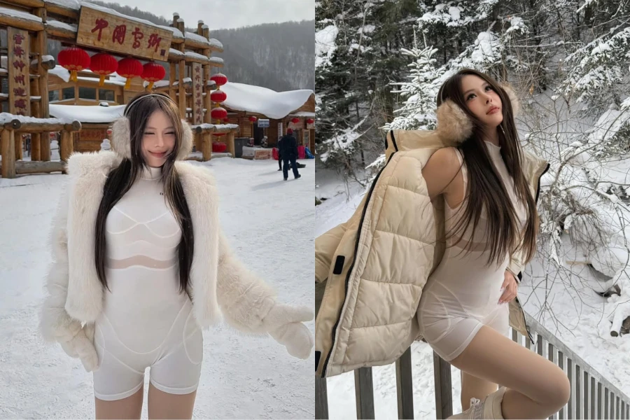 Thả dáng giữa 'làng tuyết cổ tích', Tiktoker Ngân Hà đốn tim người hâm mộ