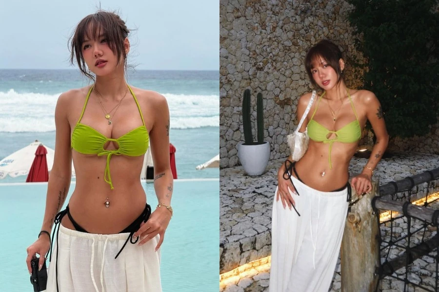 ‘Vợ quốc dân’ Phương Ly đốt mắt với bikini bé xíu