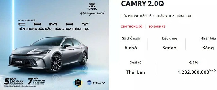 Toyota Camry 2.0 Q listed price increased by 12 million VND (screenshot on August 27, 2025). 1-9572.jpg