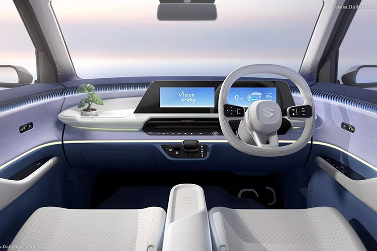 យោងតាមការប្រកាសរបស់ Suzuki រថយន្ត Concept រថយន្តនេះមានទំហំ បណ្តោយ x ទទឹង x កំពស់ 3,395 x 1,475 x 1,625 mm រៀងគ្នា។ ដូច្នេះ រថយន្តនេះមានកម្ពស់ខ្ពស់ជាងរថយន្ត Suzuki S-Presso ជំនាន់មុន ខណៈប្រវែង និងទទឹងគឺតូចជាង។ ដូចជាផ្នែកខាងក្រៅដែរ ផ្ទៃខាងក្នុងរបស់ Suzuki Vision e-Sky ក៏មានរចនាបថទំនើបដែរ។ 4-13.jpg