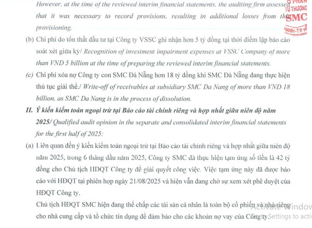 SMC giải trình lỗ trong nửa đầu năm 2025 sau soát xét gia tăng so với báo cáo tự lập. Nguồn: BCTC dn-1.jpg