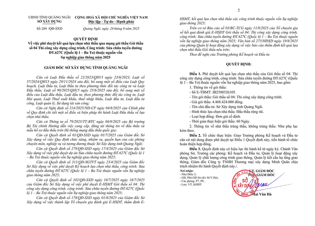 Trích một phần Quyết định số 289/QĐ-SXD. Nguồn MSC. qdinh289-1.png
