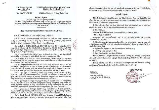 Trích một phần Quyết định số 131/QĐ-MNPHĐ. Nguồn MSC. qdinh-131.png