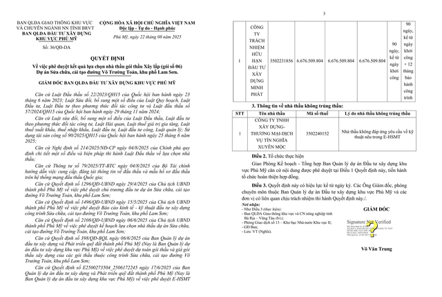 Trích một phần Quyết định số 36/QĐ-DA. Nguồn MSC. qdinh-36.png