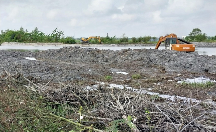 Thông tin trên PLO, Hạt kiểm lâm huyện Quảng Điền (Thừa Thiên - Huế) cho biết, lực lực lượng chức năng đã đình chỉ thi công bờ kè để tiến hành thống kê các thiệt hại cây rừng ngập mặn đã bị san ủi, vùi lấp khi thi công nạo vét, gia cố thủy đạo gần khu vực cống Hà Đồ. (Ảnh: PLO).