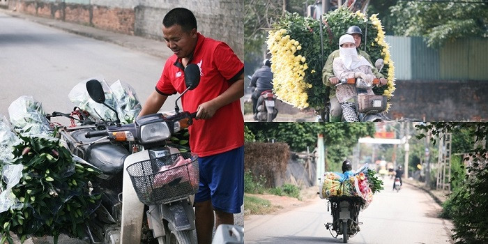 Người dân Tây Tựu cười tươi, hối hả cung cấp hoa đến thị trường dịp Tết Nguyên đán 2020.