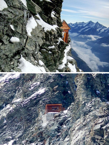 Solvay Hut, Thụy Sĩ. Chòi trên núi này nằm ở độ cao 4.003 mét trên mực nước biển trên tuyến đường tới Matterhorn. Bên trong Solvay Hut có 10 giường và điện thoại. Ở đây không có thực phẩm vì chòi này chỉ được sử dụng trong trường hợp khẩn cấp liên quan đến thời tiết xấu.
