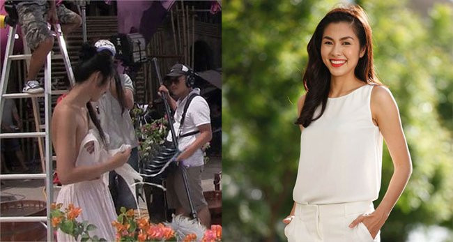 Tăng Thanh Hà cũng rơi vào cảnh "khó nói" vì thay đồ trên phim trường, khi cô chỉ lấy một vạt vải mỏng che thân phía trước. Lúc này có khá nhiều người trong ê kíp đoàn phim có mặt ở gần cô, trong đó có cả nam giới.