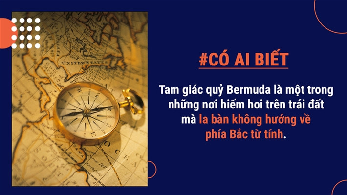 Tam giác quỷ Bermuda là một khu vực mà la bàn từ tính chỉ hướng về phía bắc thực (một điểm cố định trên địa cầu) chứ không phải là phía bắc từ tính (hướng mà kim la bàn chỉ tới). Điều này tạo ra sự nhầm lẫn và đó là lý do tại sao rất nhiều tàu và máy bay bị lạc hướng trong tam giác.