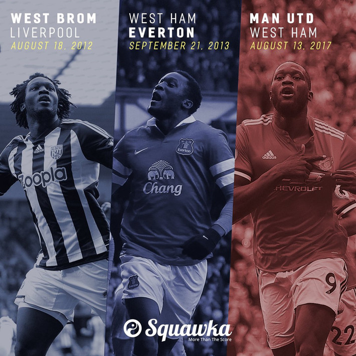 Tối 13/8, MU mở màn Ngoại hạng Anh bằng trận thắng đậm 4-0, trong đó tân binh Lukaku ghi cả 2 bàn đầu tiên. Tính đến lúc này, Lukaku ghi bàn ở trận ra mắt Premier League trong màu áo 3 đội bóng MU, West Brom và Everton.