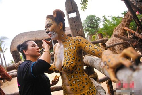 Một cô "báo đốm" đang được vẽ bộ da mới.