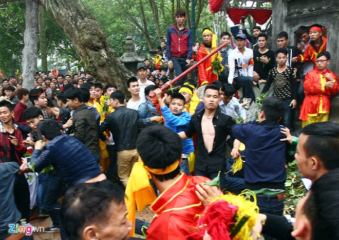 Đội bảo vệ kiệu cũng phải dùng gậy dọa phang để ngăn chặn, tuy nhiên lúc này trầu cau đã bị cướp sạch.