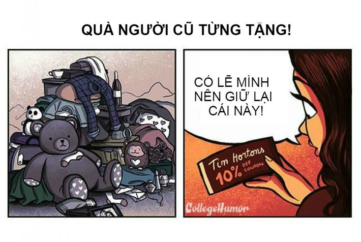 Quà tặng cũng là một trong những điều cần phải giải quyết sau khi kết thúc một chuyện tình. Nếu các cặp gắn bó với nhau thời gian dài, quà tặng có thể chất cả một nhà kho thì các cặp mới yêu chỉ lèo tèo vài thứ thôi.