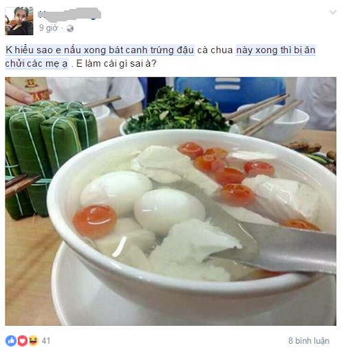 Quan sát món canh trứng đậu của nàng dâu này, nhiều người không khỏi ngỡ ngàng vì món canh dường như quen thuộc thường xuất hiện trên các mâm cơm gia đình lại được cô "sáng tạo" cỡ này.