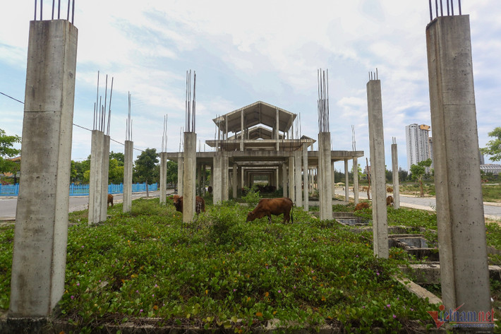 Những khối bê tông trơ trọi, thép hoen rỉ, trụ điện nghiêng đổ, vật liệu xây dựng ngổn ngang. (Ảnh: Vietnamnet).