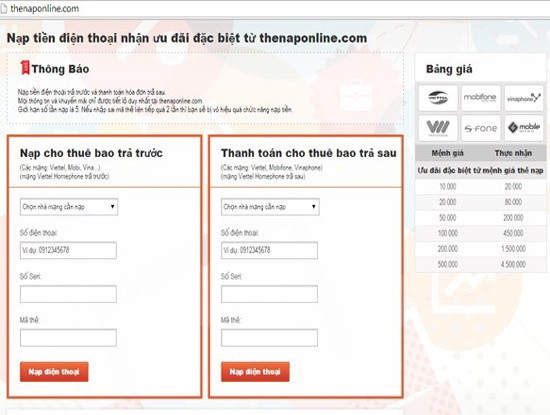 Để kích thích, chúng đăng tin rằng nếu nạp thẻ qua website riêng sẽ "nạp 1 được 10" và trải thông tin này trên Facebook với câu đầu "Ông chú ở Viettel vừa cho biết tin mật...". Các thanh niên lừa đảo còn cao siêu đến mức sử dụng cả trang nạp thẻ giả mạo có logo của các nhà mạng nhằm tăng độ tin cậy.